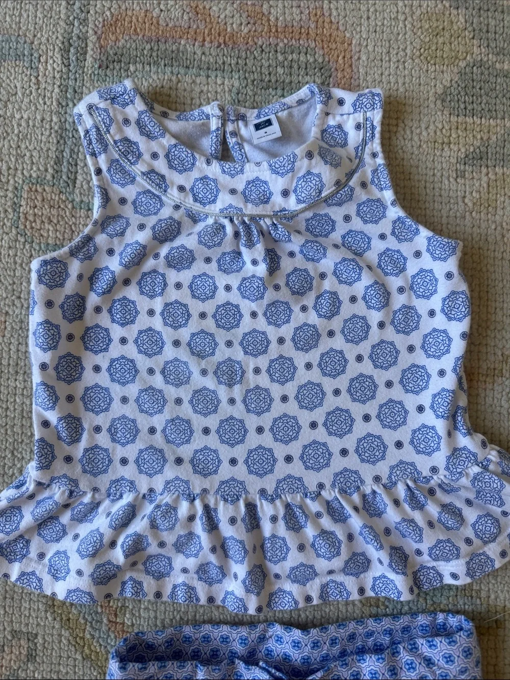 Janie and Jack White and Blue Printed Peplum Top with Matching Shorts